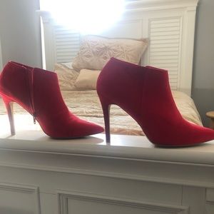 Red suede booties (will accept reasonable offers)